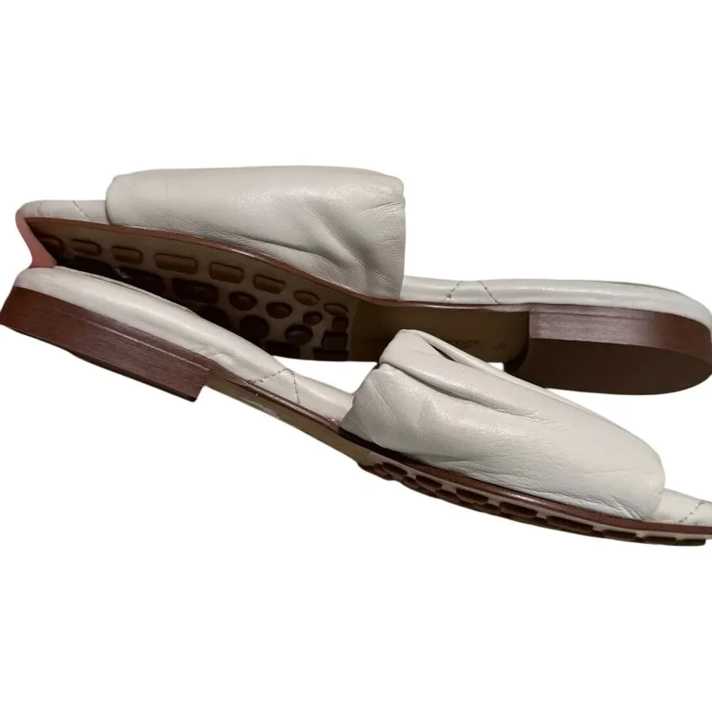 SAM EDELMAN New Briar Pleated White Leather Upper Slide Slide Size 5.5
